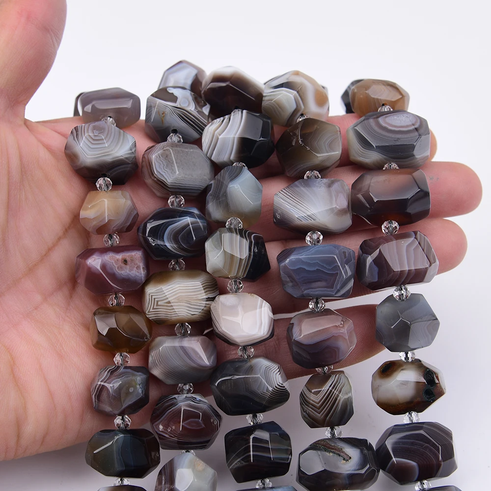 APDGG Big Natural Brown Botswana Lace Agate Faceted Irregular Nugget Shape Loose Pendant Beads 16'' Strand Jewelry Making DIY