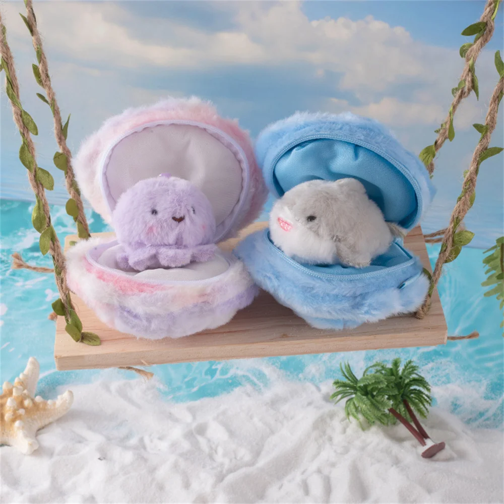 Creative Shell Animal Combination Plush Toys Cute Mini Shark Seal Turtle Whale Clownfish Pendants Pretty Keychain Bags Decor