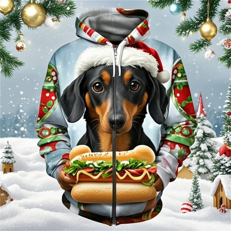 Hot Dog Dachshund 3d Printed Zip Hoodie Sweatshirts For Men Women Kid Clothes Cute Y2k Zip-up Hoodies Christmas Winter Coat