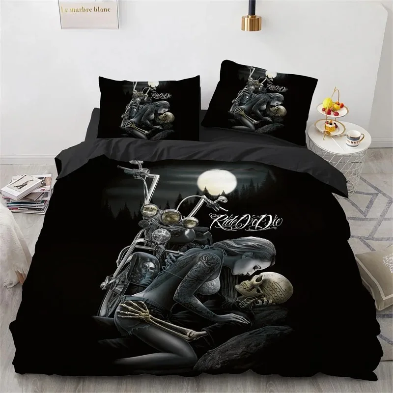 

Bedding Set 200x200cm Skull Girl Black Bridal Microfiber Duvet Cover Pillowcase with Zipper, Single Double Bed Luxury Gift