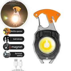 Keychain LED Flashlight Outdoor Mini COB Work Lights Camping Climbing Multifunction Fishing Portable Magnetic Torch USB Charging