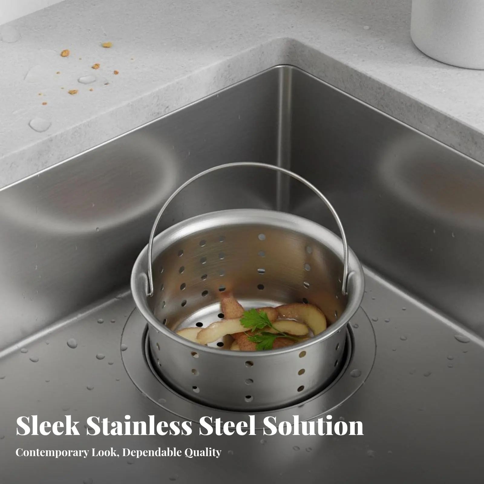 

Stainless Steel Sink Strainer Fast Draining Kitchen Sink Drain Basket Stainless Steel Food Catcher Rustproof Easy to Clean