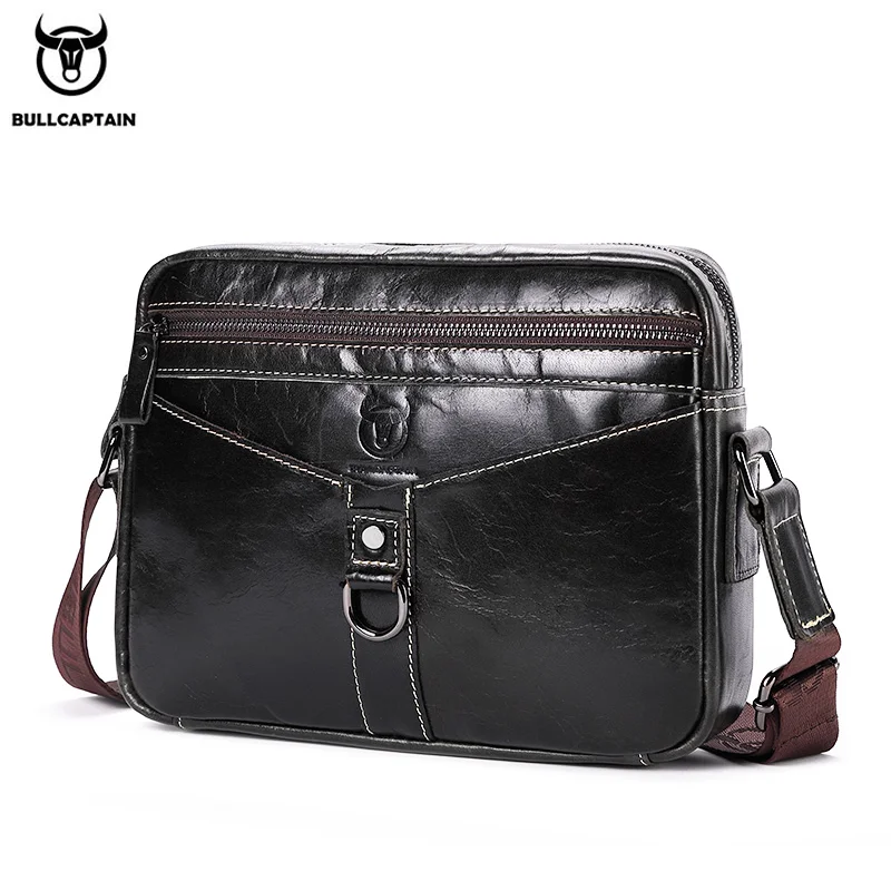 BULLCAPTAIN Genuine Cowhide Men\'s Shoulder Bag 2022 New Large Capacity Convenient Men\'s Bag Senior Fashion Men\'s Cross-Body Bag