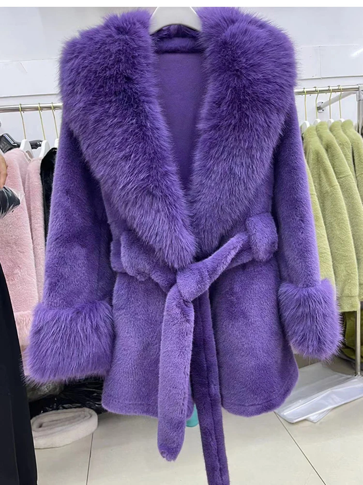 ZADORIN Luxury Chic Faux Mink Coat Elegant Fur Collar Belted Mid Long Black Faux Fur Coat Woman Clothes Fluffy Jacket Fur Coats