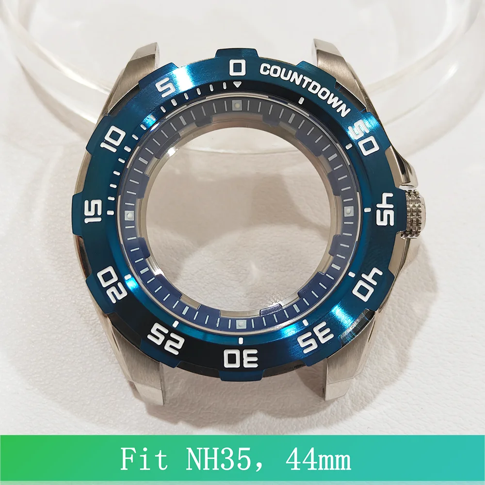 

For NH35 Case 44mm 316L stainless steel Fit for 22mm strap watch case Unidirectional rotation Sapphire Glass High quality
