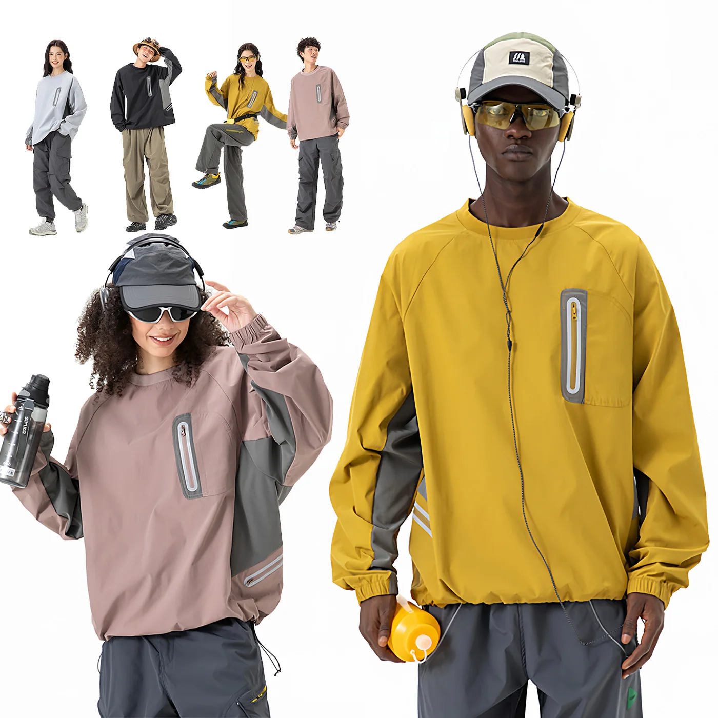 Men Women Outdoor Sport Splice Long Sleeve Loose Casual Fashion Waterproof Quick Dry T-shirt Couple Tshirt Techwear T Shirt Tops