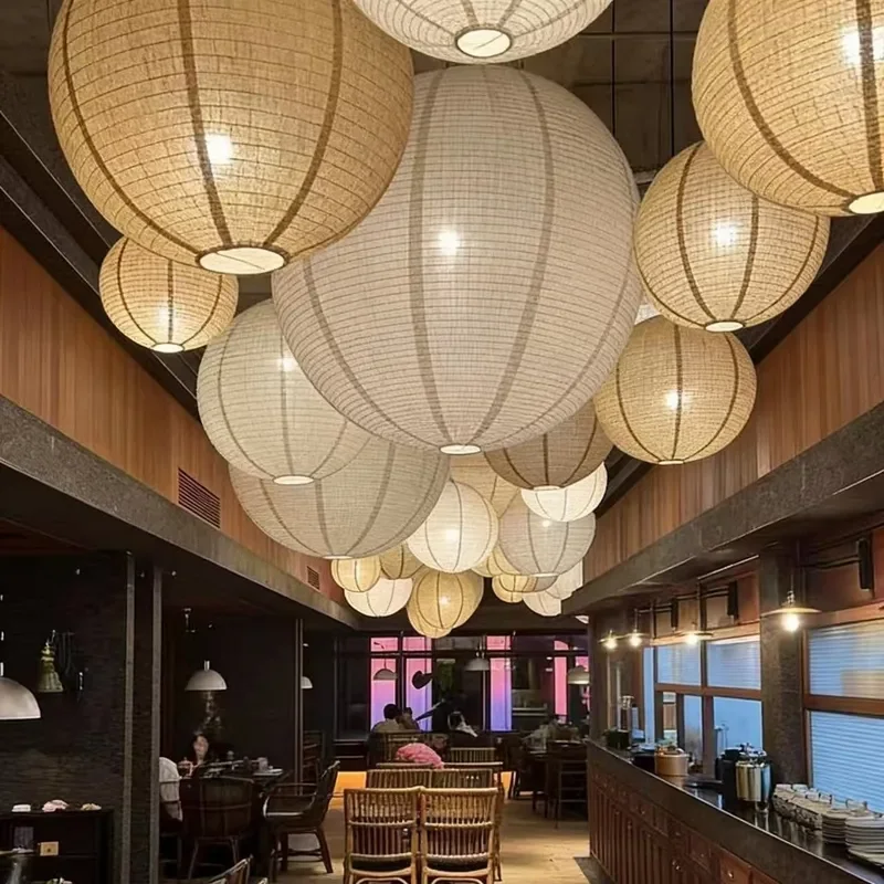 Japanese Style Noguchi Isamu Ball Chandelier Vintage Wabi Sabi Folding Lantern Shade Lamps for Restaurant Pendant Lamp