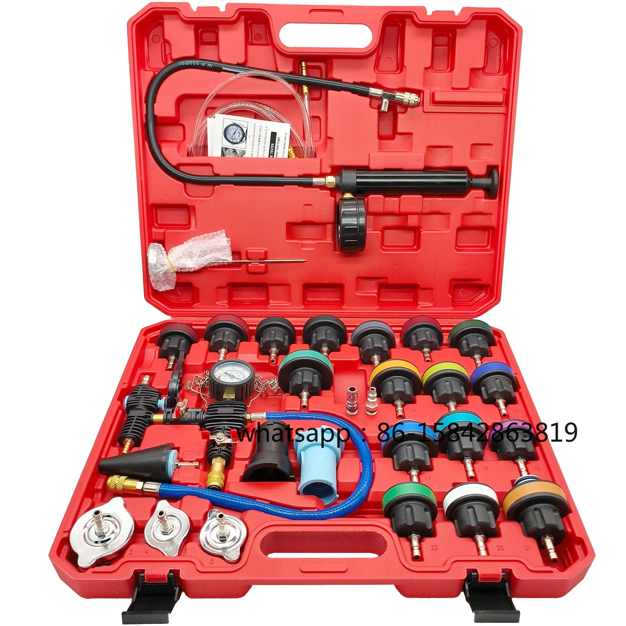 28PCS Universal Radiator Pressure Tester, Vacuum Coolant Refill Kit Car with Cooling System Leak Detector and PVC Case