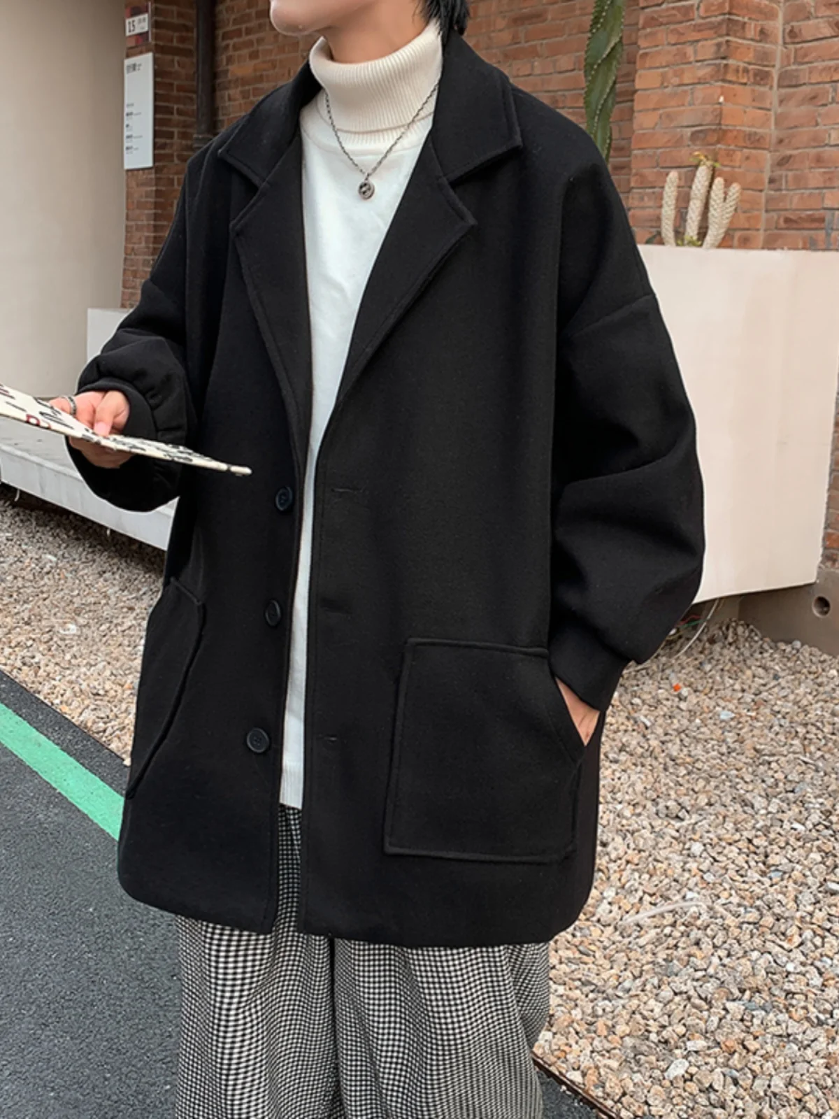 

Wool Blend Wrap Coat Mans Cropped Rock Jade Burgundy Thickening Windbreak Liner Ornate Ornament Spacious Quick Drying Winter Ins