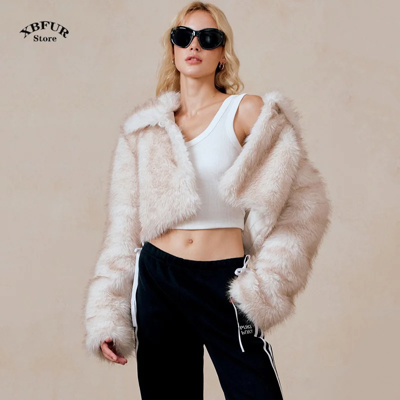 2024 New Fashion Gradient Fluffy Fur Coat Winter Women High Street Luxury Big Fur Collar Faux Fox Fur Jacket Female Overcoats