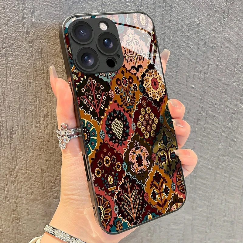 

Full-Screen Floral Pattern Tempered Glass Phone Case For iPhone 11 12 13 14 15 16 17 Pro Max 17 Air 16E 7 8 Plus XR XS X Cover