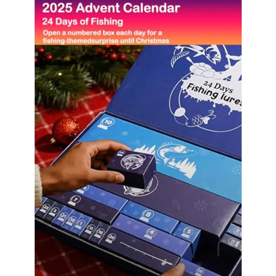 Fishing Advent Calendar 2025 for Adults: 24 Days of Fishing Lure Accessories Surprises Perfect Gift for Fish Enthusiasts Dad Br