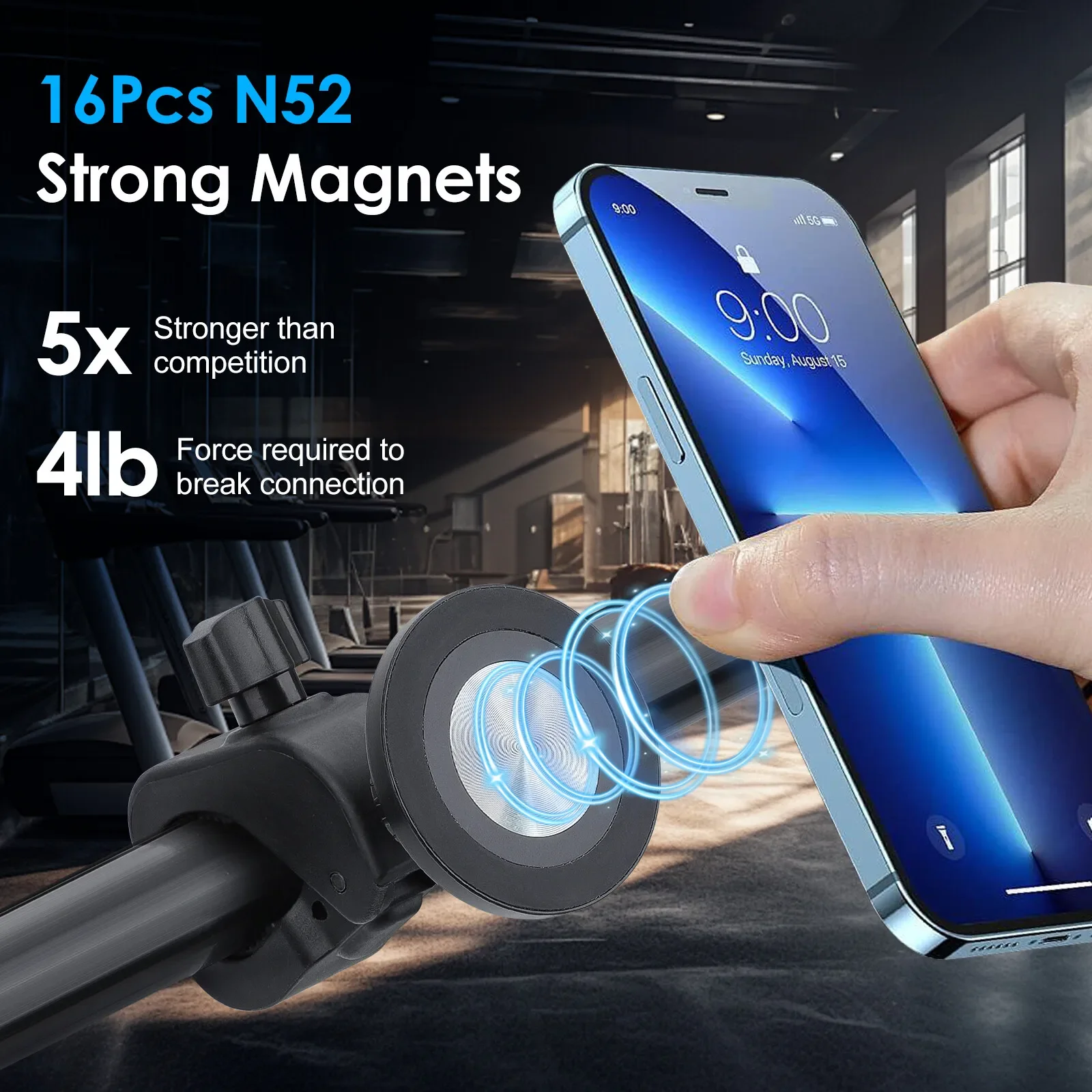 Magnetic Gym Phone Mount 360 Rotation Strong Magnet Holder for Treadmill Exercise Bike