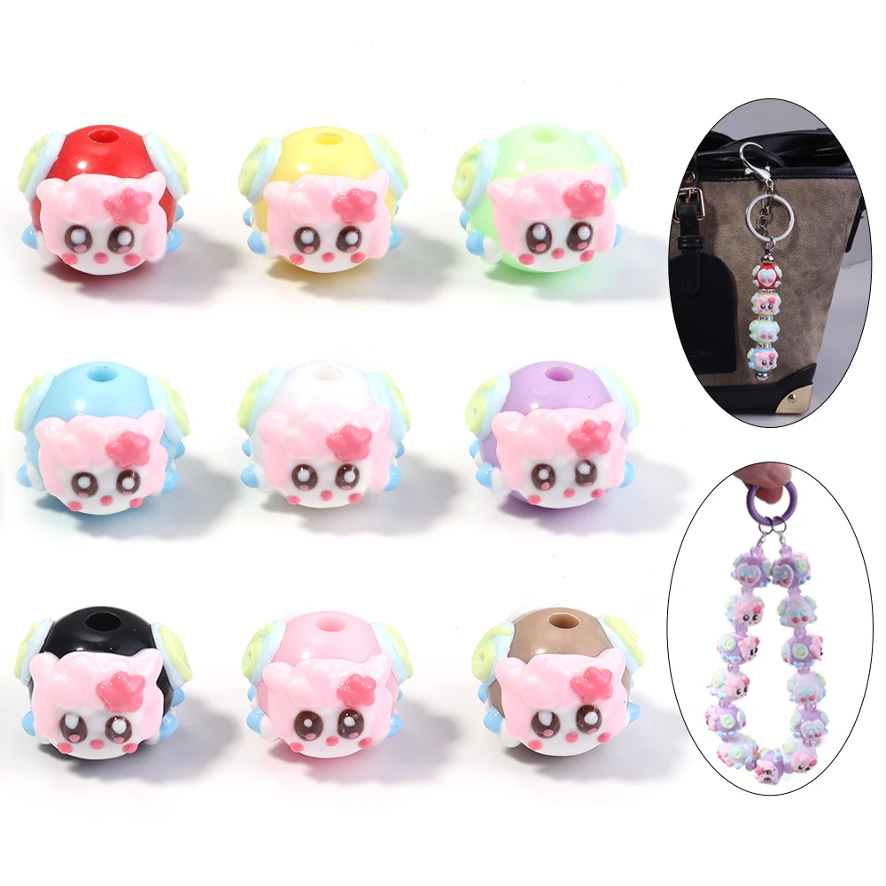 5-10pcs Acrylic Beads Cartoon Hand Drawn Strawberry Cream Beads Painting Loose Space Bead For DIY Bracelets Key Chain Crafts