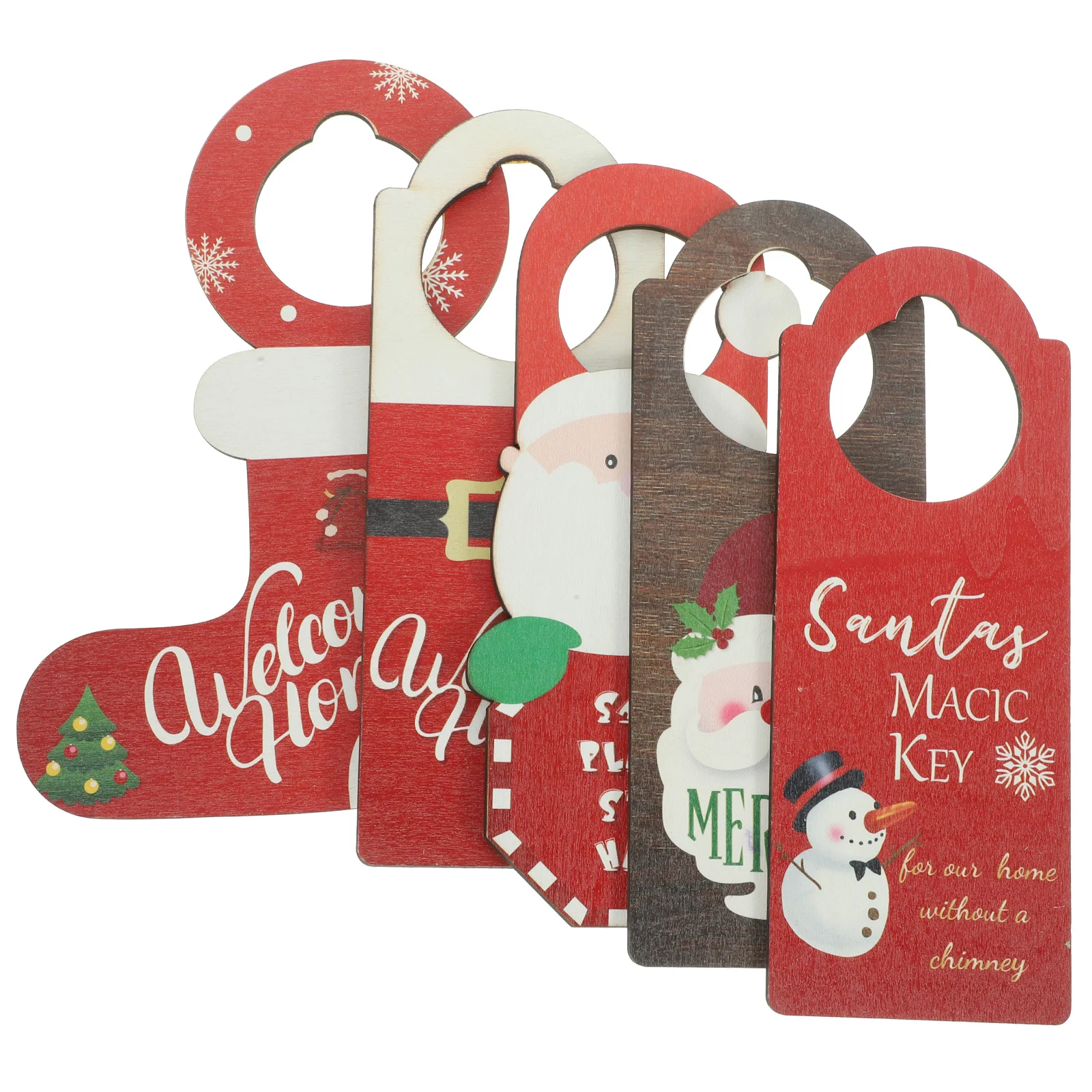 

5 Pcs Christmas Door Hanging Decoration Wooden Craft Sign Santa Snowman Socks Holiday Festive Ornaments Home Party DIY