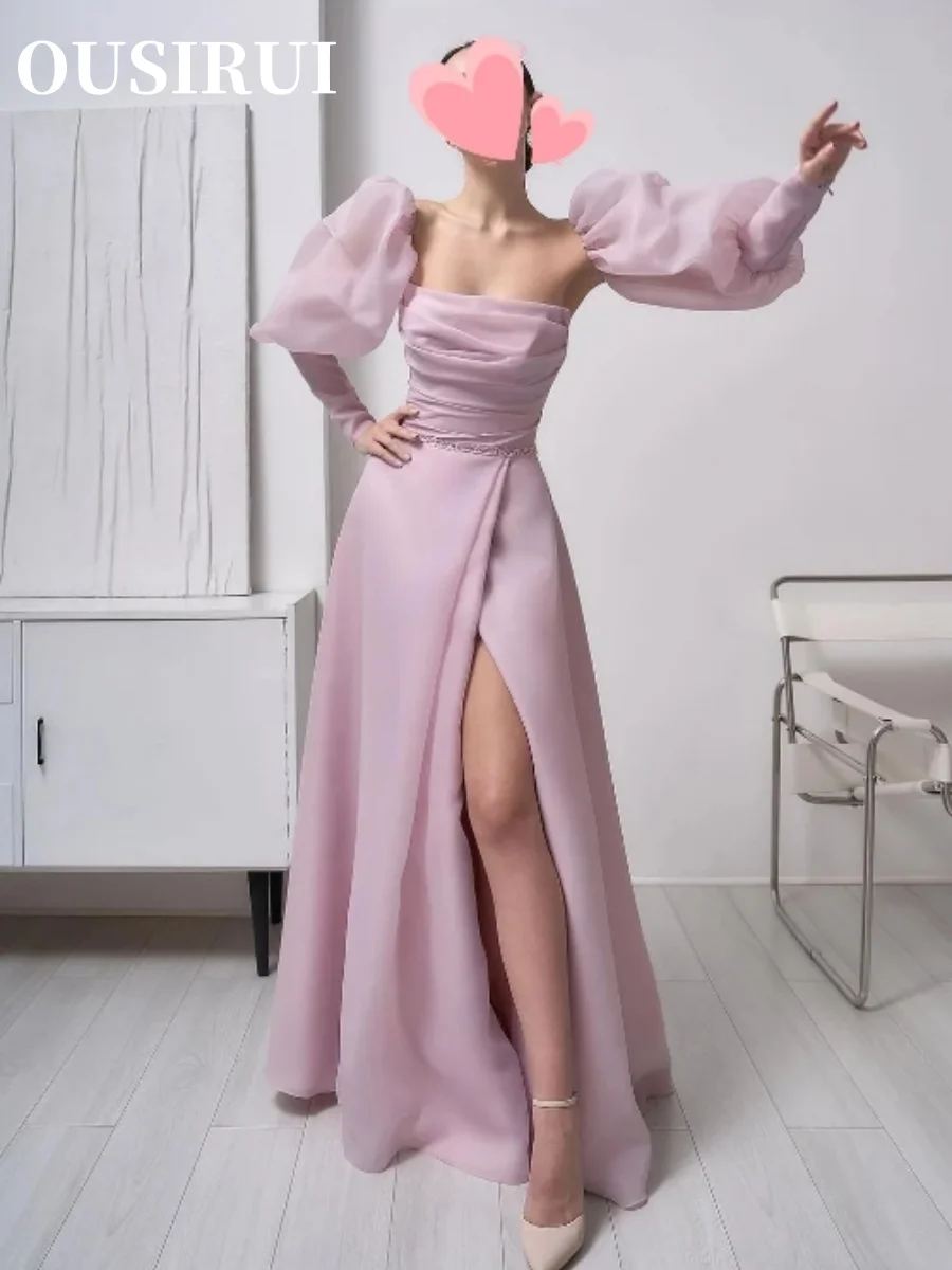 

OUSIRUI Customize Formal Occasion Prom Dress Evening Elegant Vintage Sweet Pink Beading Ruffle Strapless Party Gowns