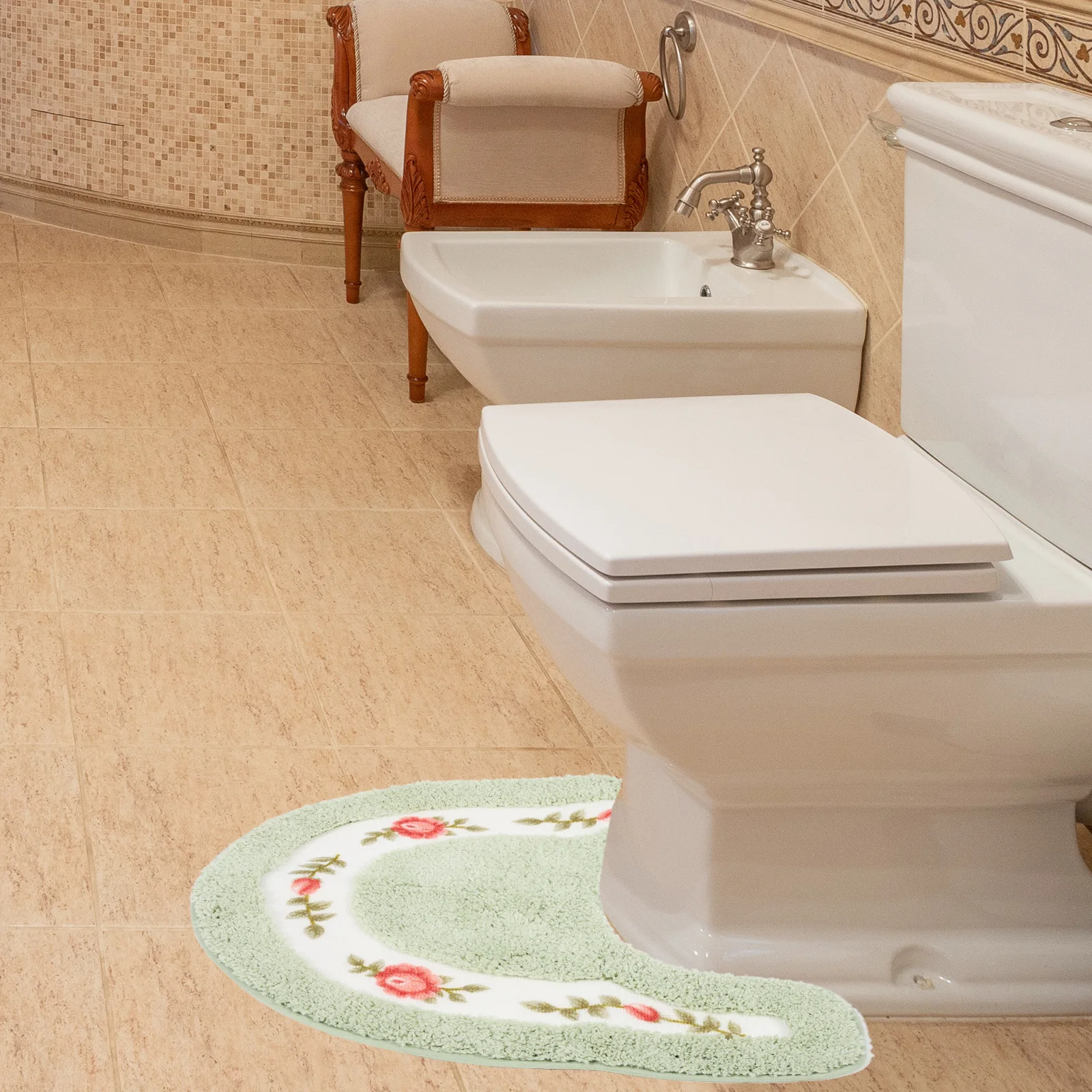 

Non slip Floor Mat Pastoral Style U Shaped Toilet Mats Soft Cushioned Bathroom Antiskid Decorative Practical Comfortable