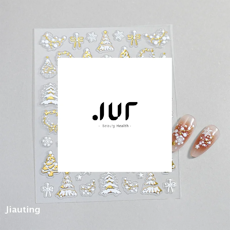 Pegatinas doradas para decoración de uñas, árbol de Navidad bronceado, copo de nieve, muñeco de nieve, deslizadores de estrellas, ciervo de dibujos animados, calcomanía para manicura de Año Nuevo