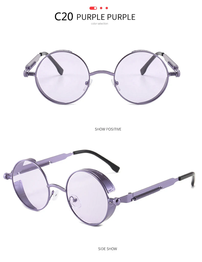 BOYSEEN 2025 Vintage Steampunk Sonnenbrille Frau Männer Runde Luxus Metall Retro Sonnenbrille Hiphop Stil Brillen UV400 – Detail 30