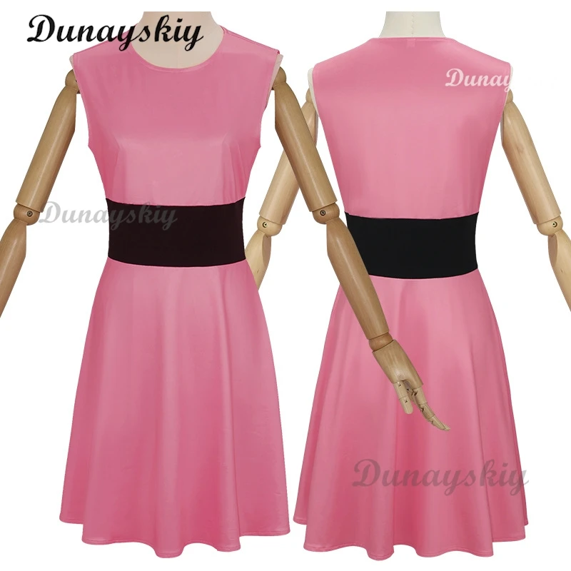 Powerpuff cosplay meninas traje peruca flor buttercup bolhas traje rosa verde azul vestido feminino cinto conjunto vestido de halloween