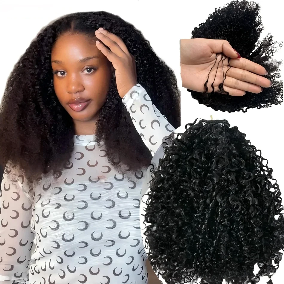 Perruques en cheveux humains bouclés crépus pour crochet, 1/3/4 pièces, Extensions bouclées birmanes à ondulations profondes, pré-bouclées, invisibles, sans nœuds, Feather Miracle Knots