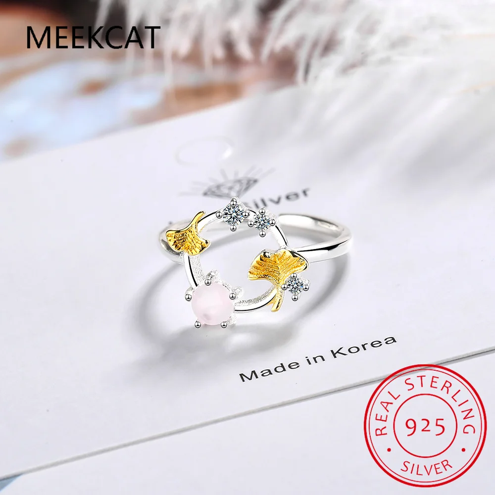 Wreath Design Ginkgo Leaf Open Finger Rings for Women Vintage Bijoux 925 Sterling Silver Trendy Wedding Jewelry BSR097