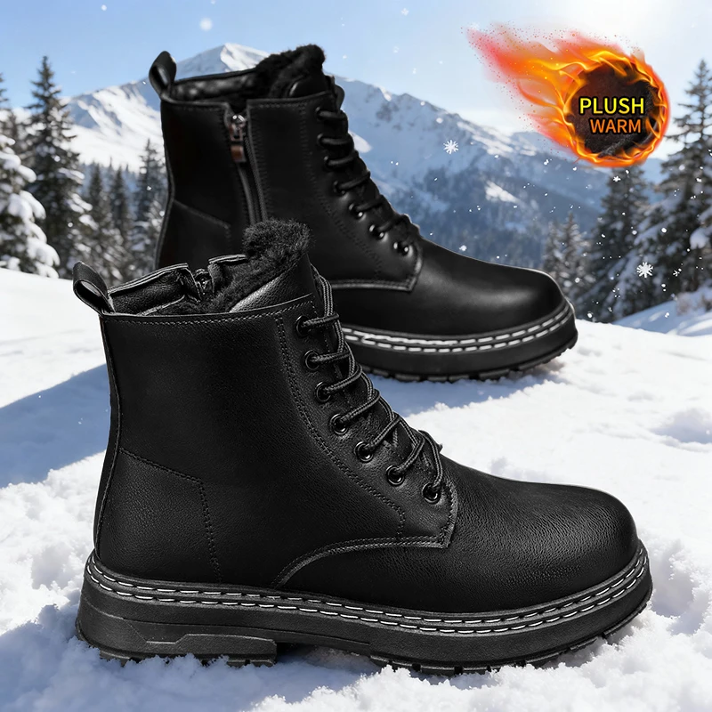 Męskie ocieplane polarem, grube śniegowce - zimowe buty dżinsowe (Promocja) |   Ciepłe na kemping/wędkowanie/poszukiwania polowań