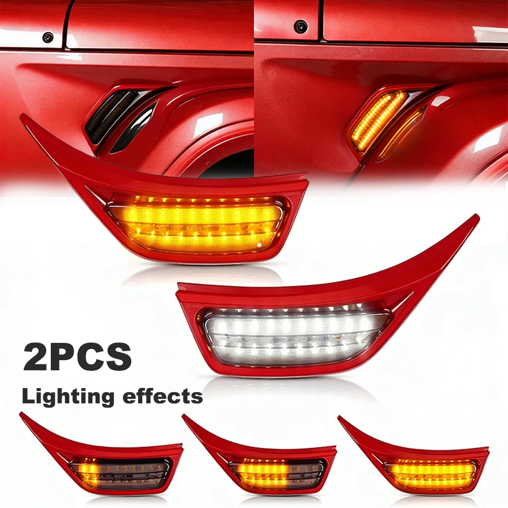 

2PCS Red Front Side Marker Lights, LED Amber Turn Signal Lights, White Running Lamps For Jeep Wrangler JL/Gladiator JT 2018-2022