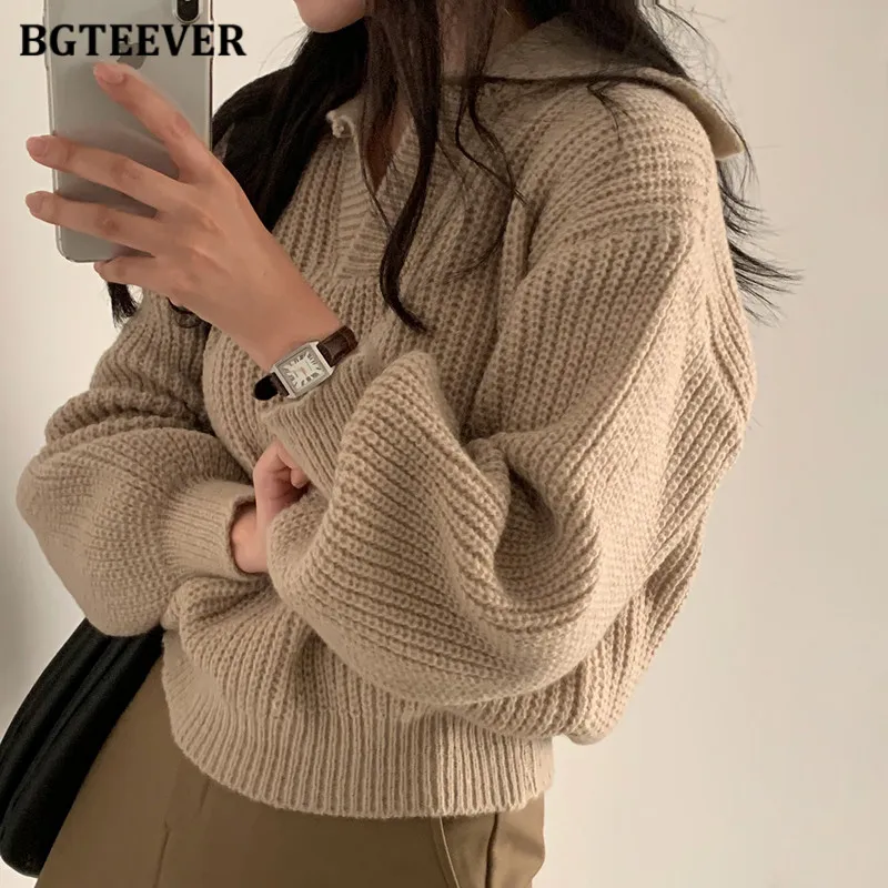 BGTEEVER Casual Laterne Hülse Weibliche Gestrickte Pullover Jumper Herbst Winter Lange Hülse Frauen Pullover