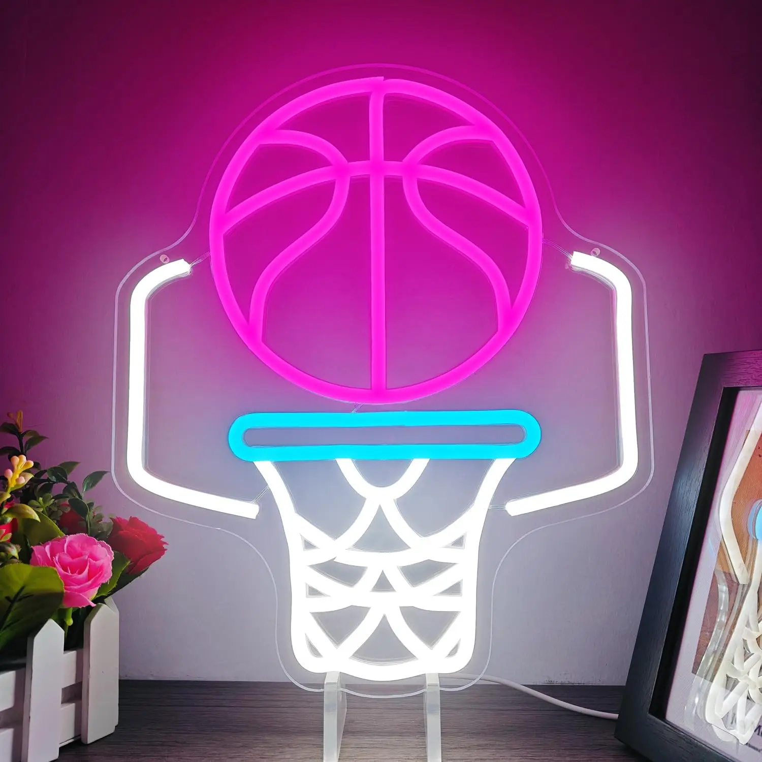 Basketball Hoop Neon Sign Sports LED Wall Art USB Powered Decor Bedroom Living Room Man Cave Party Novelty Gift Hanging Light