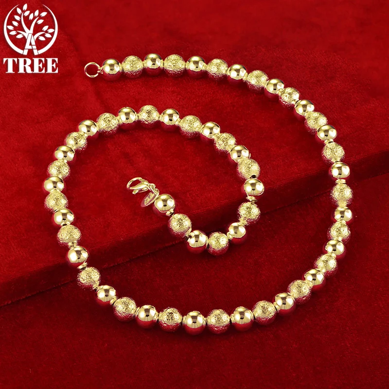 

ALITREE 24K Yellow Gold Necklaces For Woman Frosted Smooth Alternating 8mm Bead Chain Lady Party Wedding Fashion Jewelry Gifts