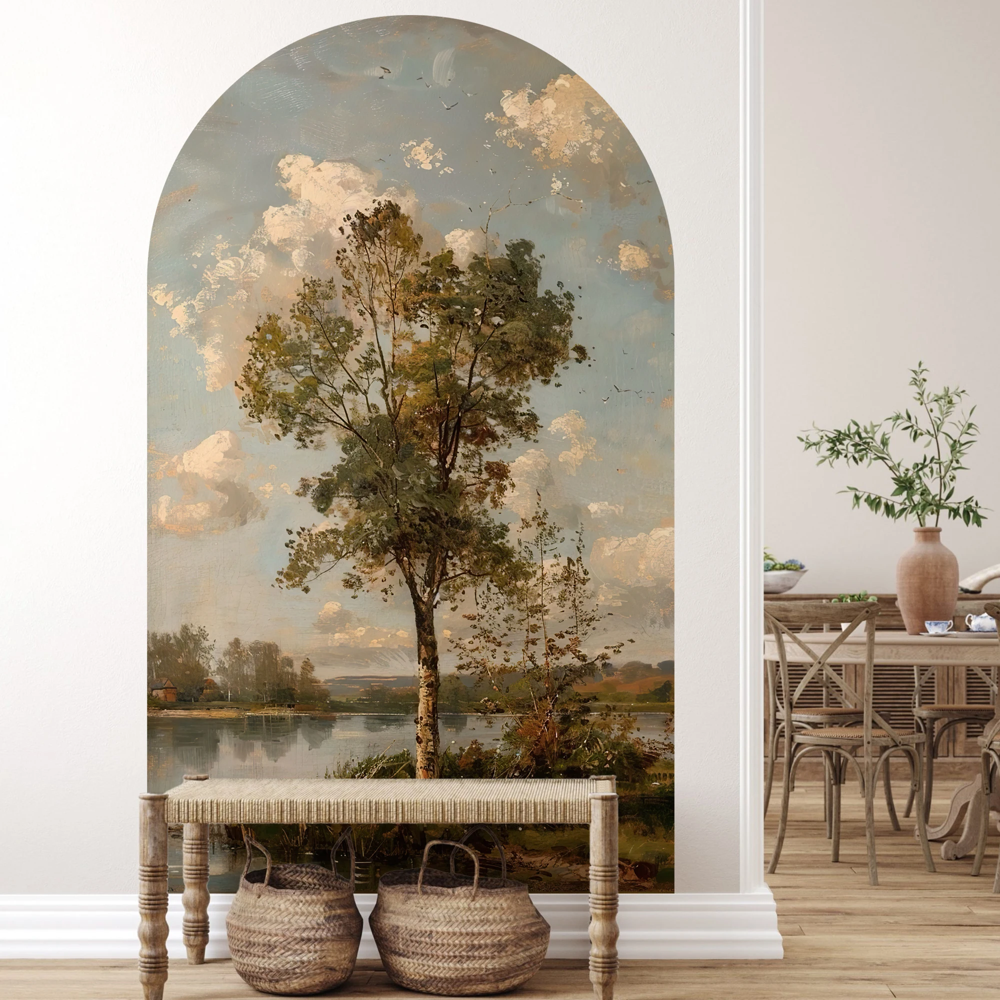 

Классический пейзаж, дерево и белые облака, обои, художественная наклейка, водостойкая фреска, спальня, гостиная, домашний декор, пилинг и наклейка