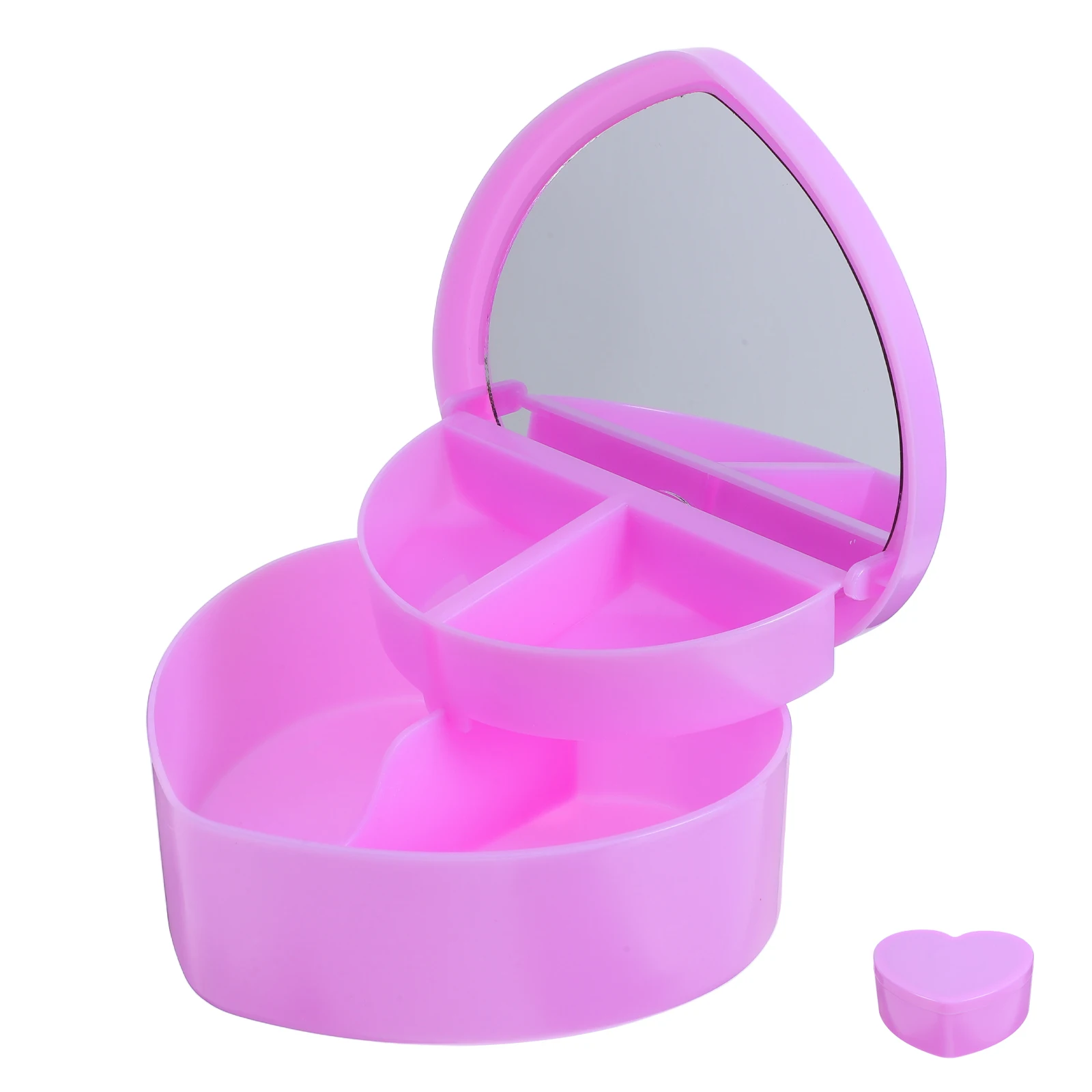 

Makeup Mirror Jewelry Box for Girls Plastic Small Earrings Organizer Portable Heart Shaped Double Layer Bracelet Storage Travel