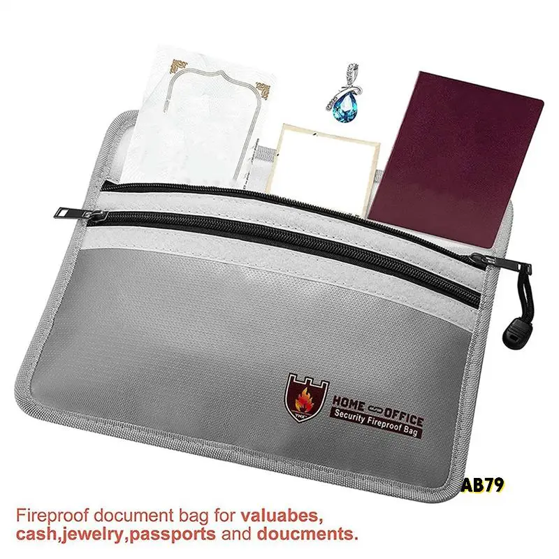 6X 내화 문서 가방, 지퍼가 달린 방수 및 내화 돈 가방, 여권 요법에 대한 내화 안전 보관 주머니.