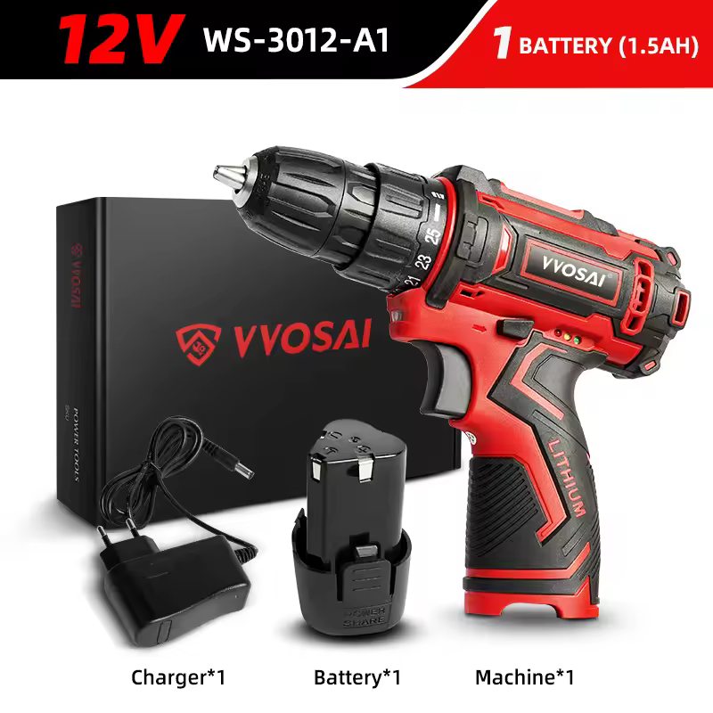 VVOSAI 12V Cordless Drill Electric Screwdriver Mini Wireless Power Driver DC Lithium-Ion Battery 3/8-Inch