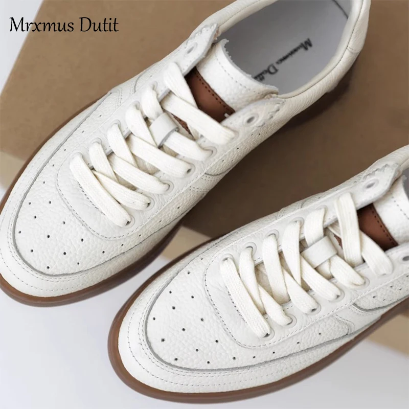 Mrxmus Dutit New 2024 Spring Women Fashion Genuine Leather Spring Flat Lacing Shoes Casual Versatile Sneakers Commute Female