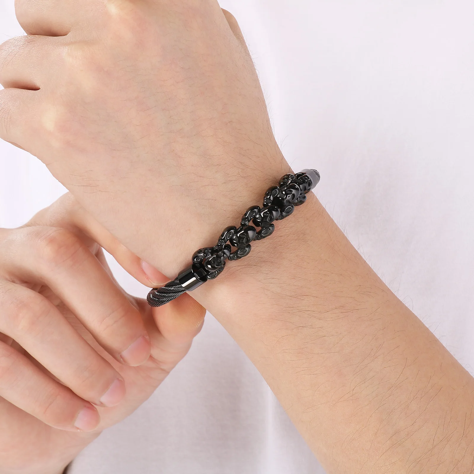 Fongten أسلاك الفولاذ الجمجمة الربط الفولاذ المقاوم للصدأ الرجال سوار العصرية الصبي اكسسوارات هالوين الأزياء والمجوهرات هدايا الحفلات #2