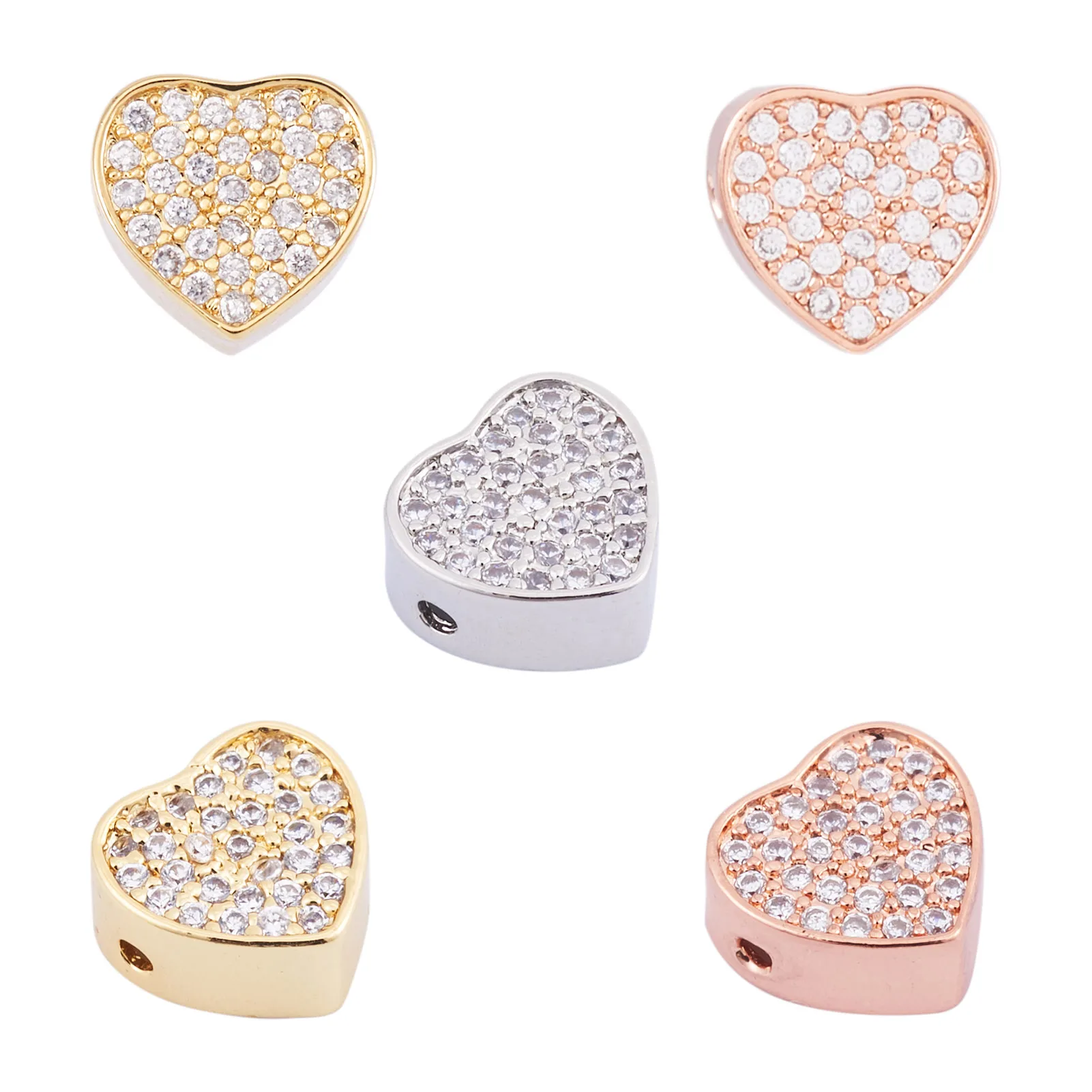 

5Pcs Love Heart Cubic Zirconia Spacer Beads Brass Micro Pave Cubic Zircon Crystal Heart Beads for Jewelry DIY Supplies 9x9.5x4mm