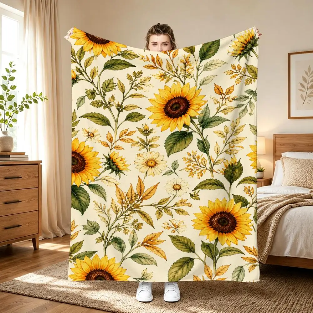 Vintage Cottage Floral Art Throw Lightweight 240g Flannel Blanket Soft Skin-friendly for Summer Cooling