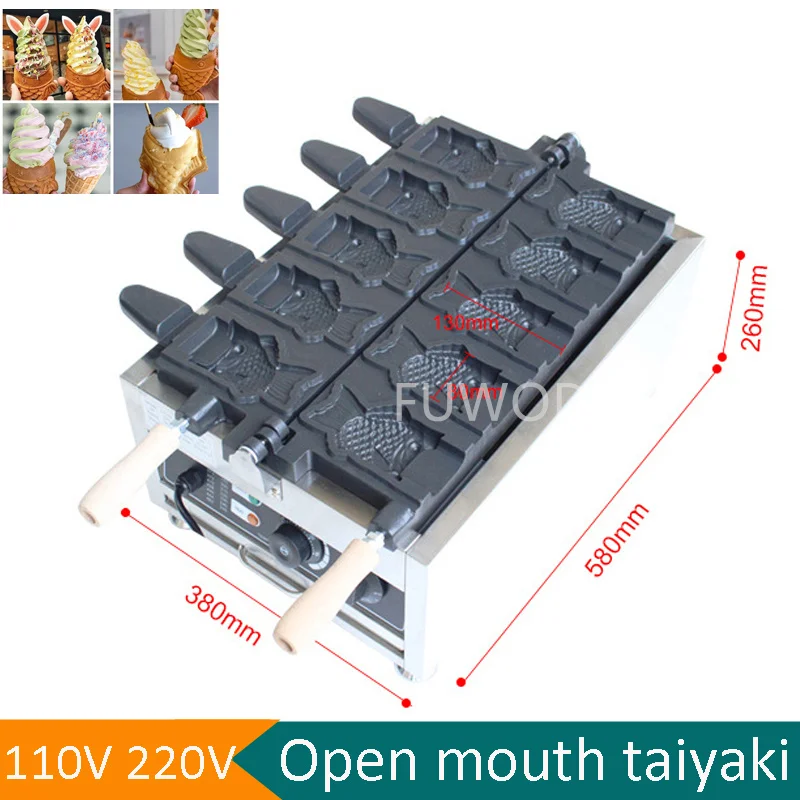 

110V 220V Korea Street Food Taiyaki Ice Cream Japanese Opening Mouth Fish Ice Cream Taiyaki Machine Fish Cake Waffle Machine