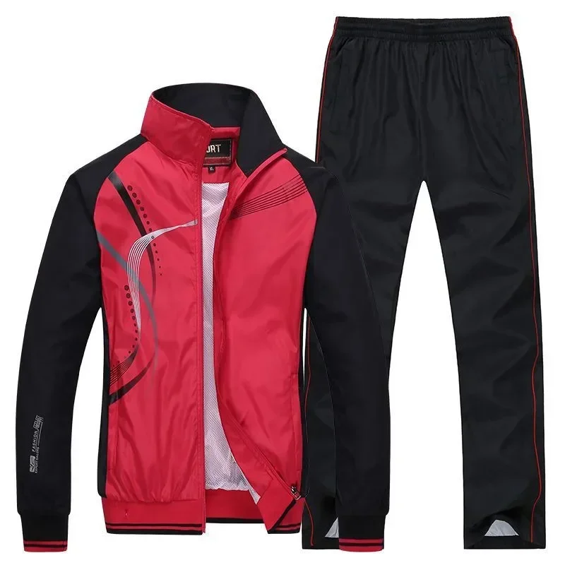 Conjunto de ropa deportiva para hombre, chándal de 2 piezas con chaqueta y pantalón, estampado a la moda, talla L-5XL, primavera y otoño