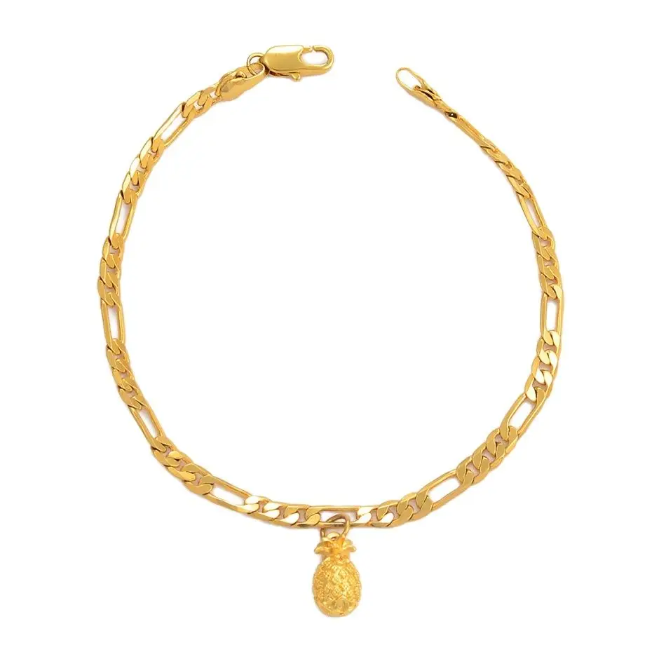 Anniyo Pineapple Bracelet and Anklet Gold Color Chain Link Bracelets for Women Men Girls African Hawaii Guam Micronesia @211006