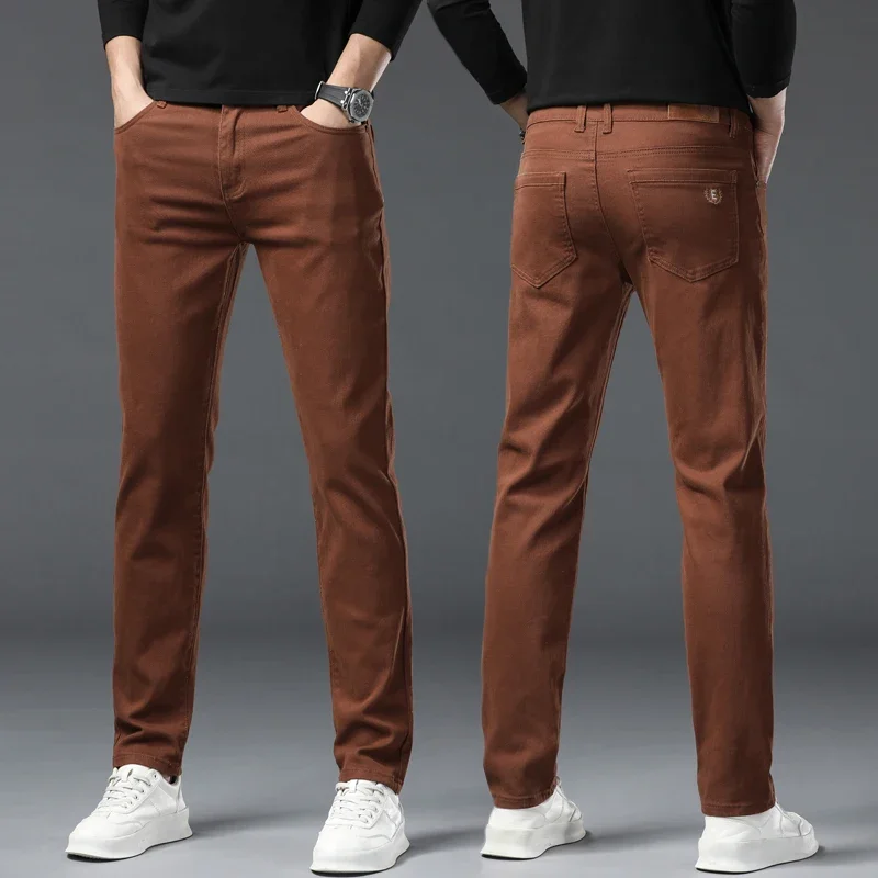 6 ألوان جينز مستقيم غير رسمي للرجال موضة ملابس الشارع غسلها لينة مطاطا الدينيم السراويل ملابس رجالية بنطلون الأعمال