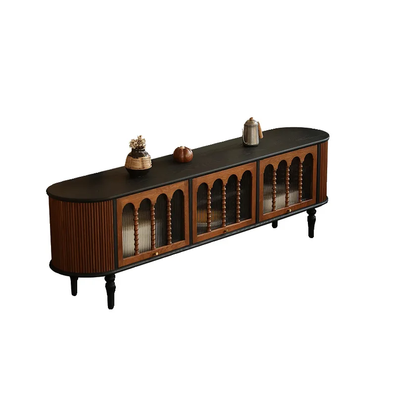 Nordic light luxury retro French color matching Nanyang style living room audio-visual cabinet Solid wood medieval low cabinet