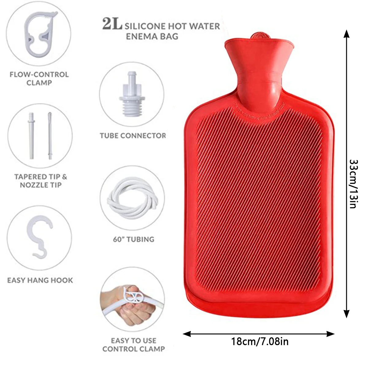 6 Pcs Enema Bag Kit Rubber Enema Cleaner Kit 2L Hot Water Bottles 4.9ft Hose Controlled Water Flow Valve 2 Syringe Pipe for Home