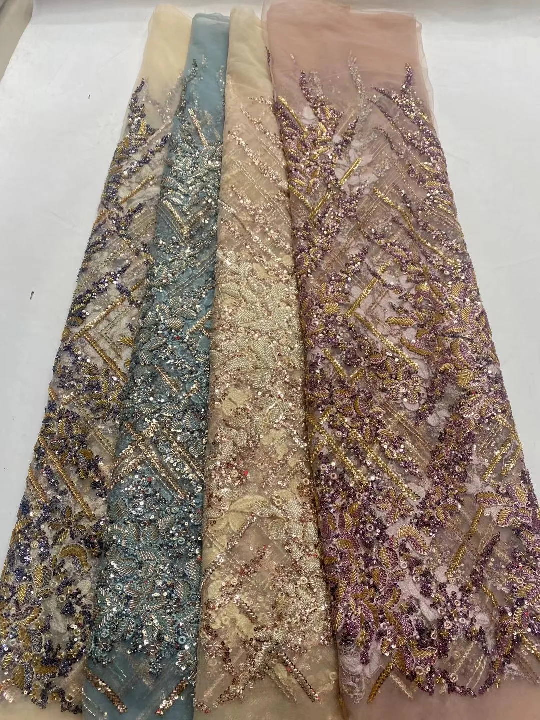 African Nigerian Tulle Lace Fabric, Sequins Sewing, Guipure Beads, Stone Embroidery Dresses, High Quality, 20245 Yards, DP0302