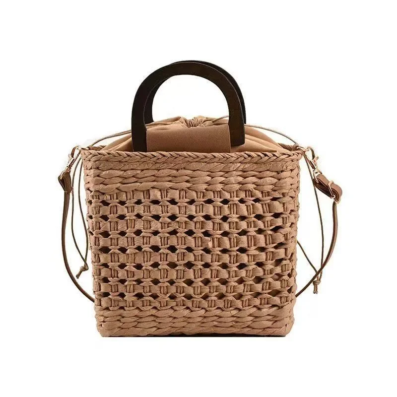 Woven Straw Handbag Large Capacity Summer Beach Travel Bag for Women Shoulder Messenger Style view 5