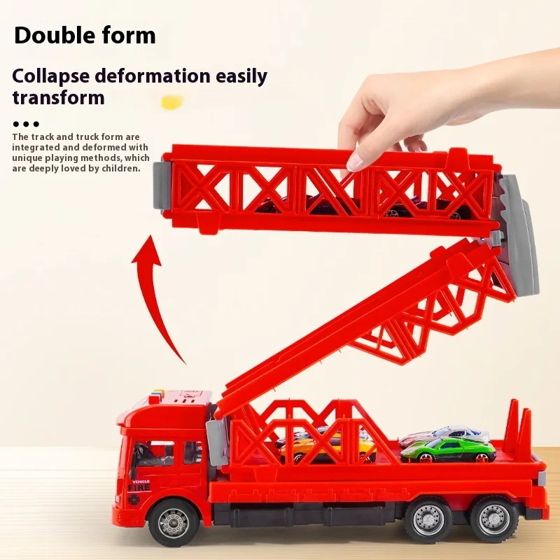 Children\'S Toy Car, Oversized Deformed Rail Container Truck, Catapult Inertia Alloy Car Racing Set, Boys\' Gift