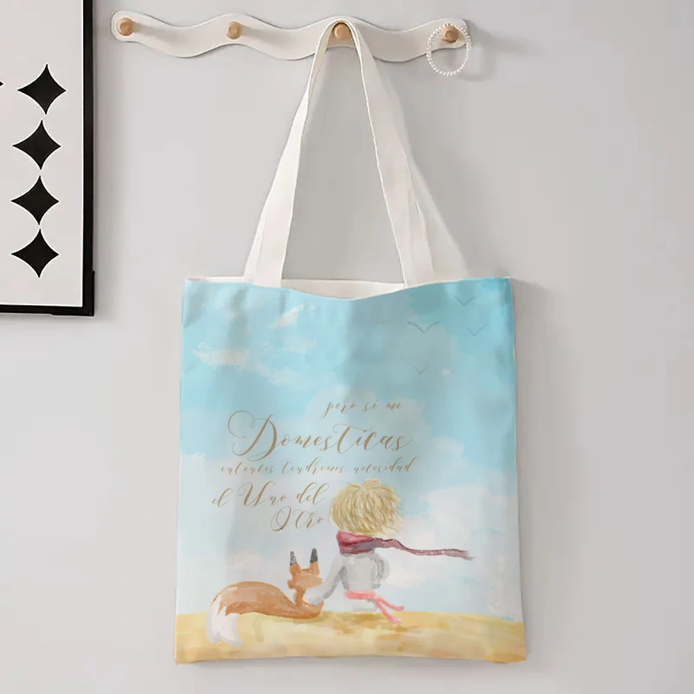 Canvas Bag The Little Prince Series Print Canvas Bag Lightweight Shoulder Bag Versatile Shopping Bag Holder Handbag