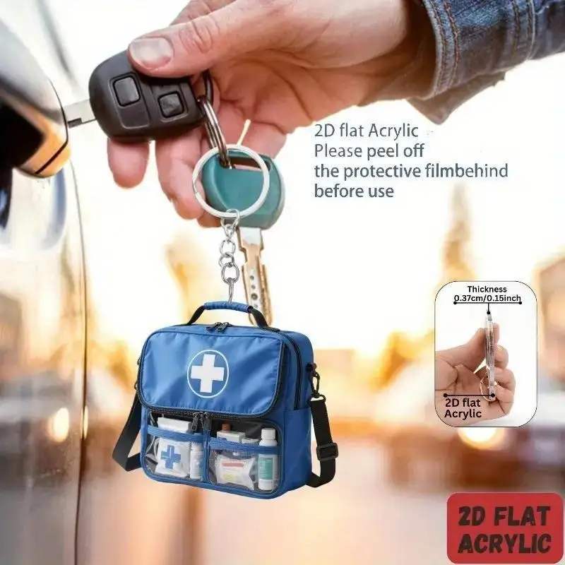 2D Flat Acrylic Emergency Bag Keychain Cute  Gift For Nurses Decor Bag Hanging Ornament Car Key Keyring Pendant